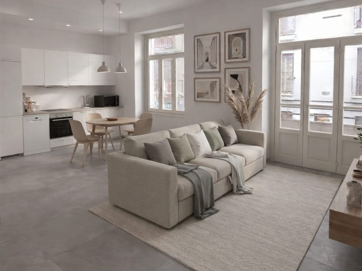 Render fotorealistico dello stesso appartamento dopo home staging